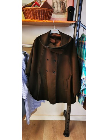 Manteau cape laine marron galon noir acheter