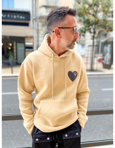 Sweat à Capuche beige clair avec motif Coeur noir Homme une grave pollution 