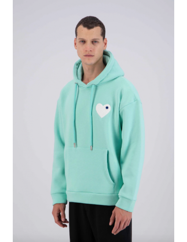 Sweat à Capuche aqua avec Motif Cœur blanc Homme Les êtres humains sont 