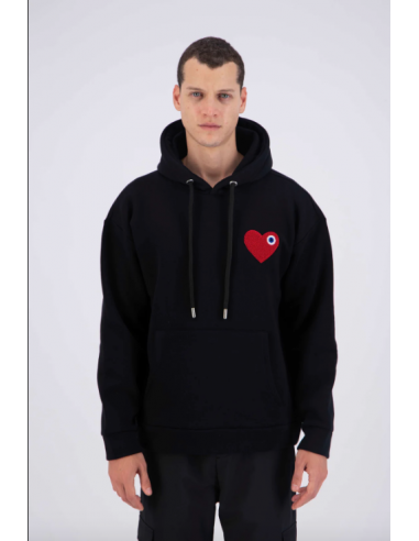 Sweat à Capuche noir avec Motif Cœur rouge Homme basket pas cher