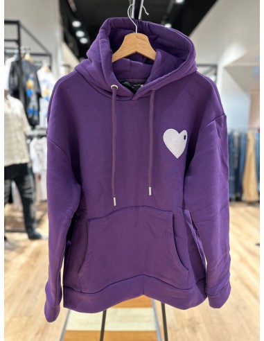 Sweat capuche violet avec cœur blanc du meilleur 