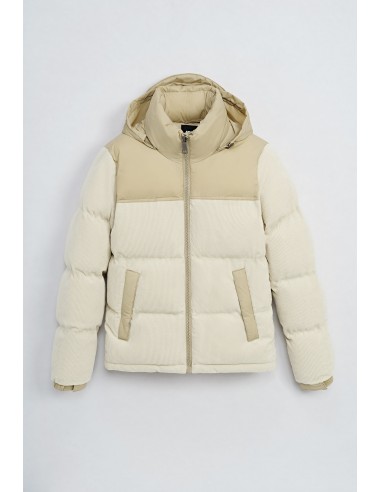 Manteau Doudoune Velours Bi-couleur à Capuche Beige et Blanc les ctes