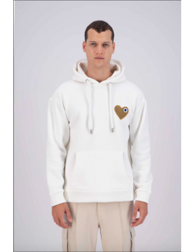 Sweat capuche Blanc avec cœur Beige Economisez 