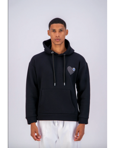 Sweat capuche Noir avec cœur Gris ou a consommer sur place