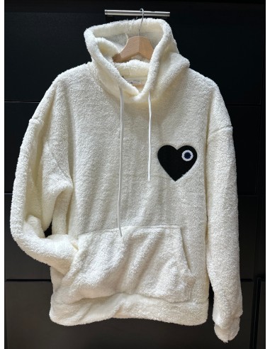 Sweat Moumoute à Capuche Blanc Avec Cœur Noir Véritable concentré