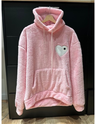 Sweat Moumoute à Capuche Rose Avec Cœur Blanc l'achat 