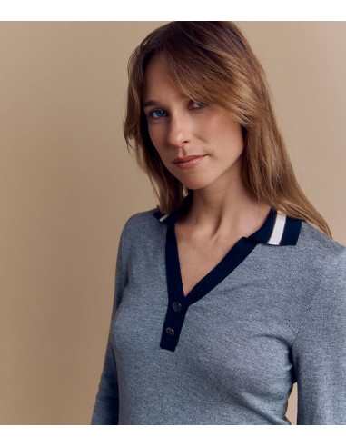 Pull maille col polo en laine Mérinos et viscose AYR/84025/911 s'inspire de l'anatomie humaine