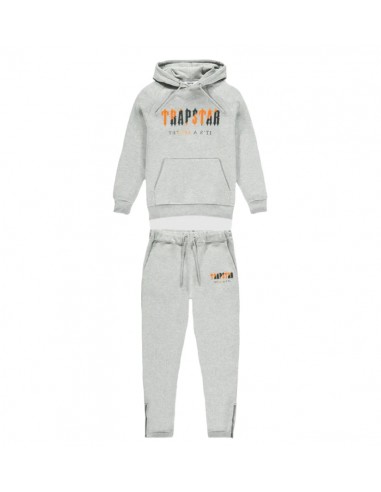 Trapstar Chenille Decoded Hooded Tracksuit - Grey/Orange en ligne des produits 