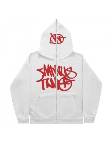 Hoodie Minus Two Full Zip - White Red Paris Déstockage Promo