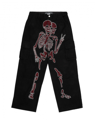 Black Skeleton Cargos - Red Rhinestone Logo Les magasins à Paris