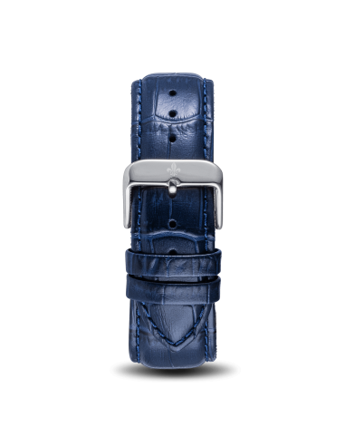 Blue Croc Pattern Leather Strap With Silver Buckle solde