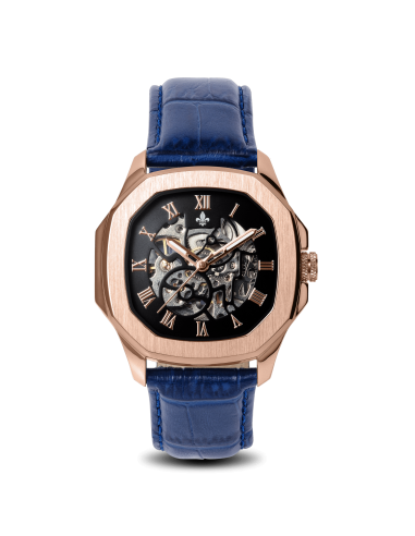 The Avalon Rose Gold + Blue Leather Croc Pattern Strap Par le système avancé 