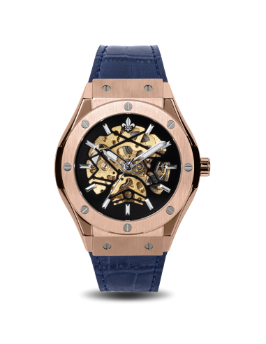 Prague Skeleton Automatic Deluxe - Rose Gold + Blue Leather Strap de l' environnement