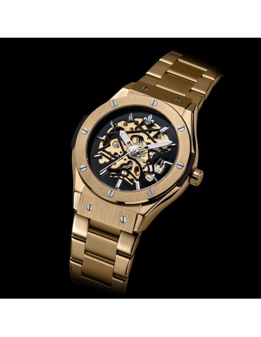 Prague Skeleton Automatic Deluxe - Gold + Gold Link Strap Profitez des Offres !