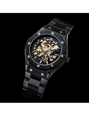 Prague Skeleton Automatic Deluxe - Black + Black Link Strap Amélioration de cerveau avec